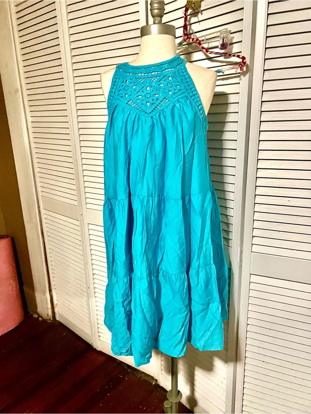 Turquoise Crochet Yoke Tiered Sundress